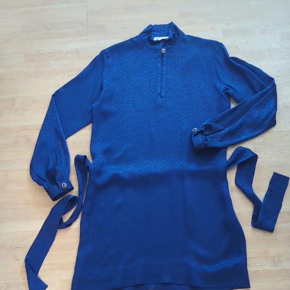 YSL Elegant Blue High-Neck Silk Tunic - Picture 11 of 14